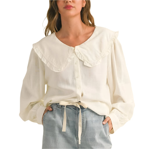 Peter Pan Collar Button Down Shirt WOMEN - Clothing - Tops - Long Sleeved So Me