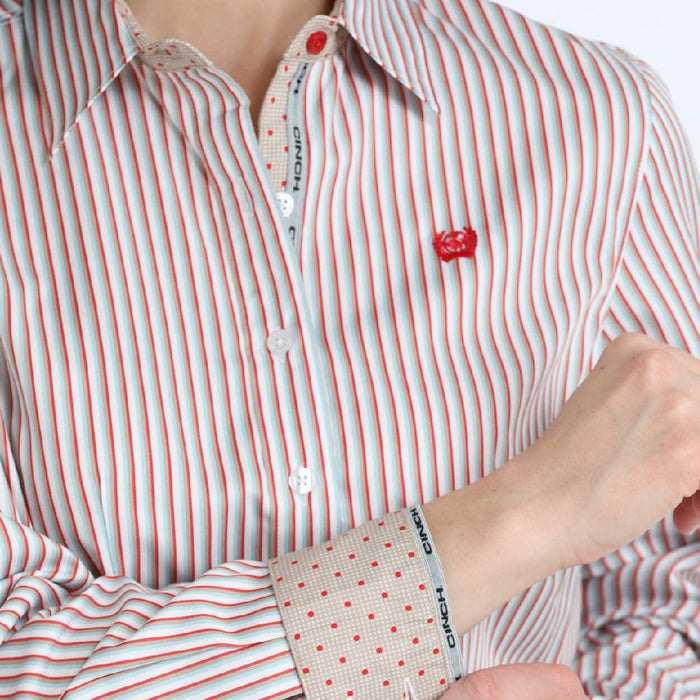 Cinch Women's White/Red/Blue Stripe Button Down Top WOMEN - Clothing - Tops - Long Sleeved Cinch