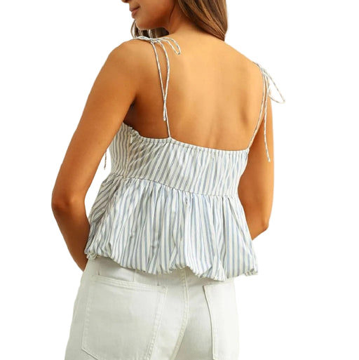 Striped Blue Balloon Bottom Top WOMEN - Clothing - Tops - Sleeveless Miou Muse