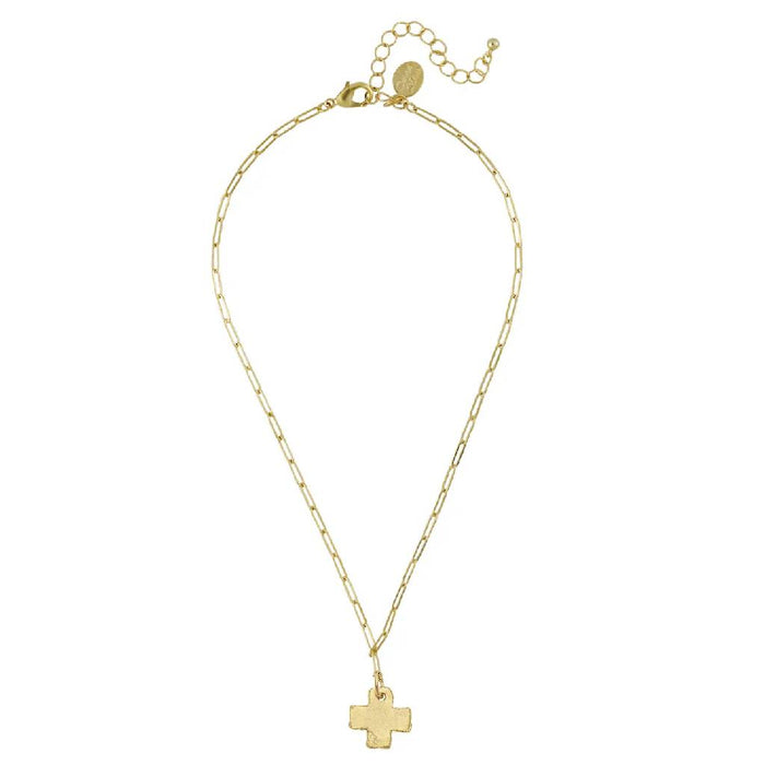 Mini Cross Paperclip Gold Necklace