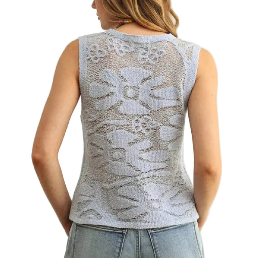 Floral Knitted Sky Blue Top WOMEN - Clothing - Tops - Sleeveless Miou Muse