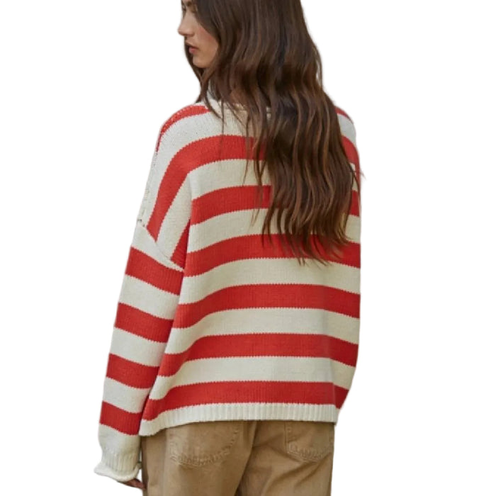 American Flag Striped Cream Sweater