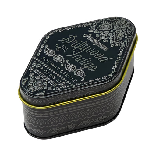 Paddywax Station Navy Printed Bandana Tin - 3.5 oz Driftwood Indigo - FINAL SALE HOME & GIFTS - Home Decor - Candles + Diffusers Paddywax