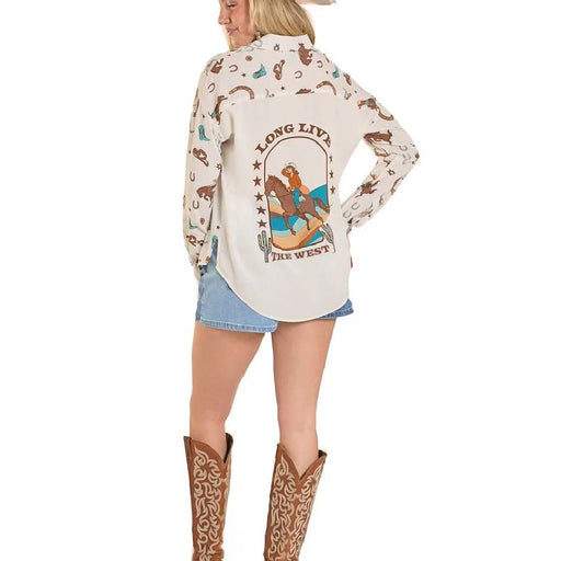 Rock & Roll Denim Women's Conversational Western Print Button Down Shirt WOMEN - Clothing - Tops - Long Sleeved Panhandle