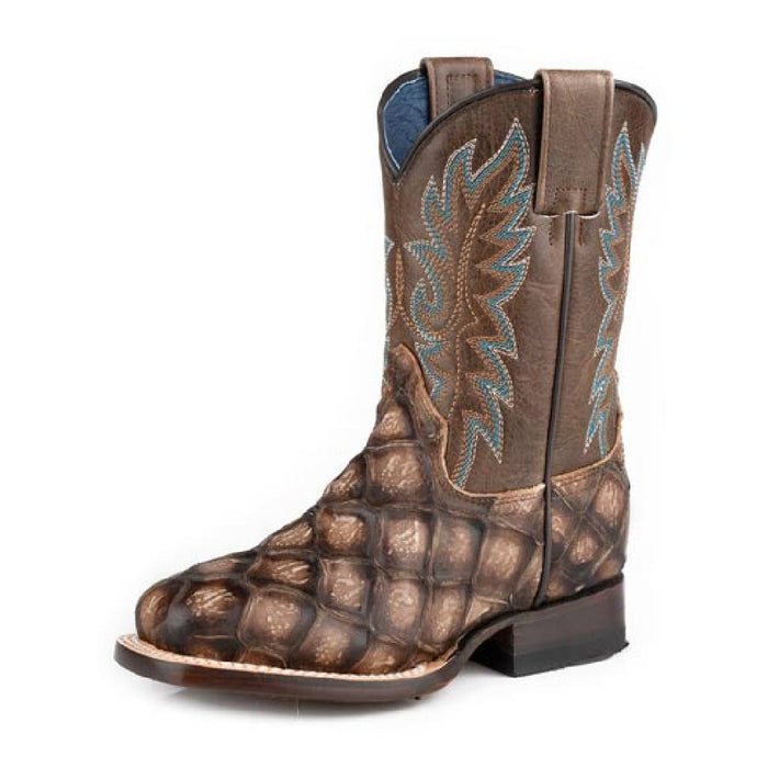Roper Boy's Embossed Brown Pirarucu Leather Square Toe Boot KIDS - Footwear - Boots Roper Apparel & Footwear