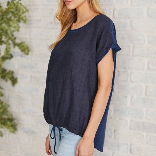 * Italian Linen Drawstring Tee - FINAL SALE WOMEN - Clothing - Tops - Short Sleeved Milio Milano