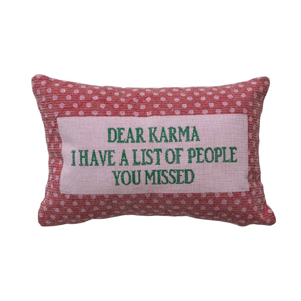 "Dear Karma..." Cotton Velvet Lumbar Pillow HOME & GIFTS - Home Decor - Decorative Pillows Creative Co-Op