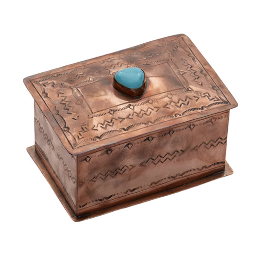 J. Alexander Stamped Medium Copper Box with Turquoise HOME & GIFTS - Home Decor - Decorative Accents J. Alexander Rustic Silver