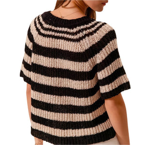 Striped Eyelet Sweater Top WOMEN - Clothing - Tops - Short Sleeved So Me   