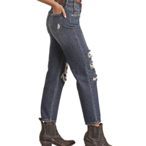 Rock & Roll Denim Women's Distressed Straight Cropped Jean - FINAL SALE WOMEN - Clothing - Jeans Panhandle   