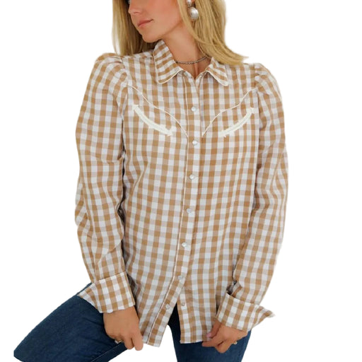Howdy Hanny Brown Gingham Arrow Snap Top WOMEN - Clothing - Tops - Long Sleeved Howdy Hanny