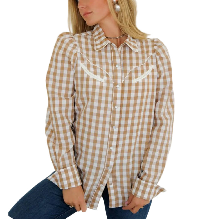 Howdy Hanny Brown Gingham Arrow Snap Top WOMEN - Clothing - Tops - Long Sleeved Howdy Hanny