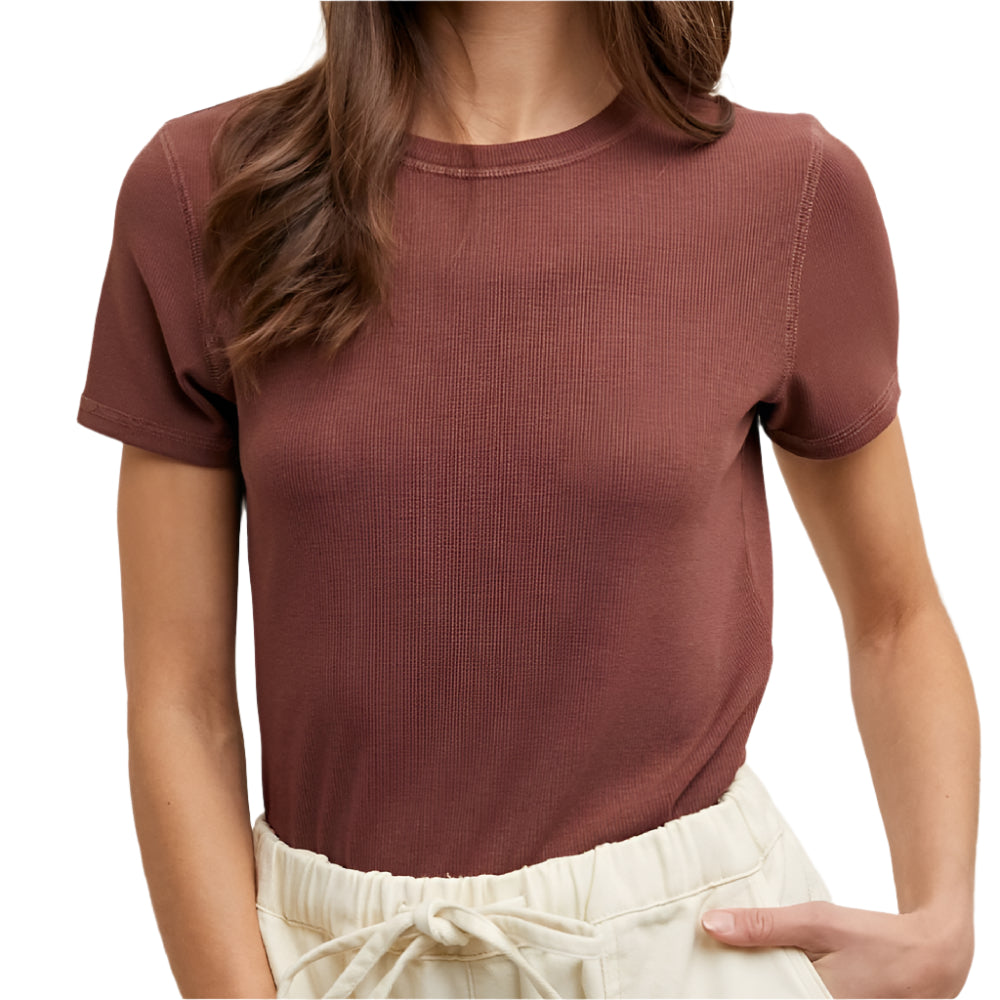 Ribbed Knit Tee WOMEN - Clothing - Tops - Short Sleeved WISHLIST