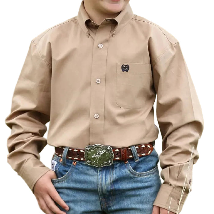 Cinch Boy's Solid Khaki Button Down Shirt KIDS - Boys - Clothing - Shirts - Long Sleeve Shirts Cinch