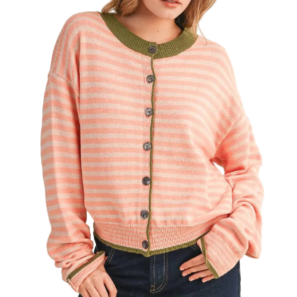 Striped Pink Cardigan WOMEN - Clothing - Sweaters & Cardigans En Merci