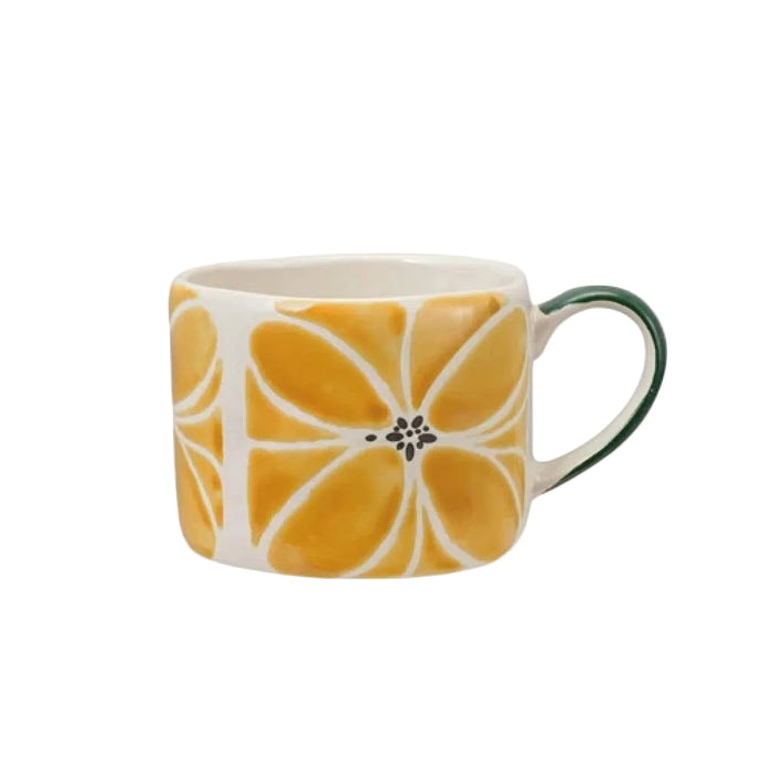 Relief Design Stoneware Mug - 10 oz Home & Gifts - Tabletop + Kitchen - Drinkware + Glassware Creative Co-Op Yellow