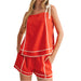 * Contrast Piping Tie Shoulder Shorts Set - Orange/White - FINAL SALE WOMEN - Clothing - Tops - Sleeveless En Merci