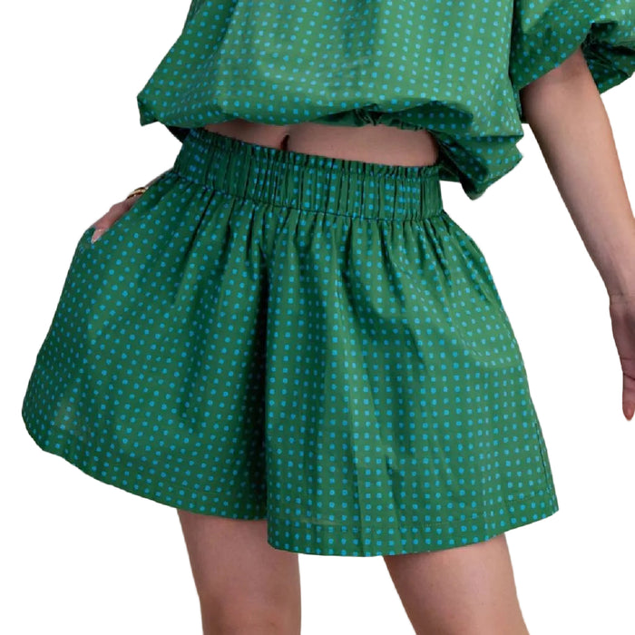 Pleated Kelly Green Dot Shorts