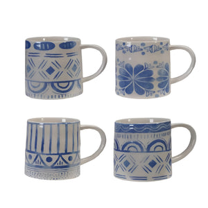 Stoneware Mug with Tile Pattern - 14 oz Home & Gifts - Tabletop + Kitchen - Drinkware + Glassware Creative Co-Op