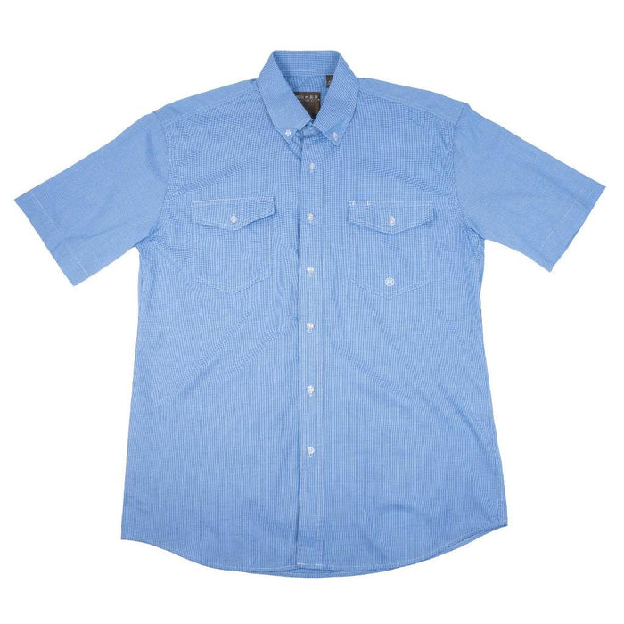 Roper Men's Mini Check Blue Plaid Button Down Western Shirt