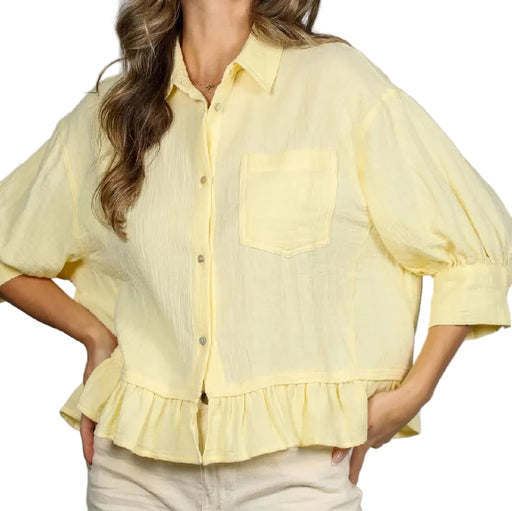 Ruffle Hem Yellow Top WOMEN - Clothing - Tops - Short Sleeved Vine & Love