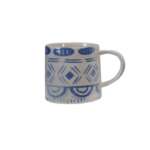 Stoneware Mug with Tile Pattern - 14 oz Home & Gifts - Tabletop + Kitchen - Drinkware + Glassware Creative Co-Op B