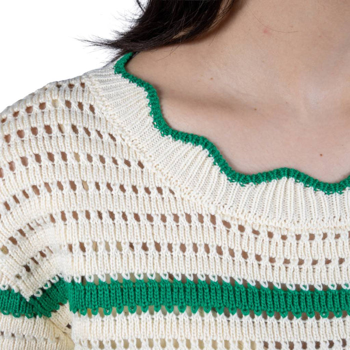 Vine & Love Scalloped Edge Stripe Green Sweater Top WOMEN - Clothing - Tops - Short Sleeved Vine & Love