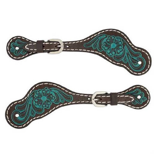 Weaver Turquoise Cross Carved Turquoise Flower Ladies Spur Straps Tack - Spur Straps Weaver