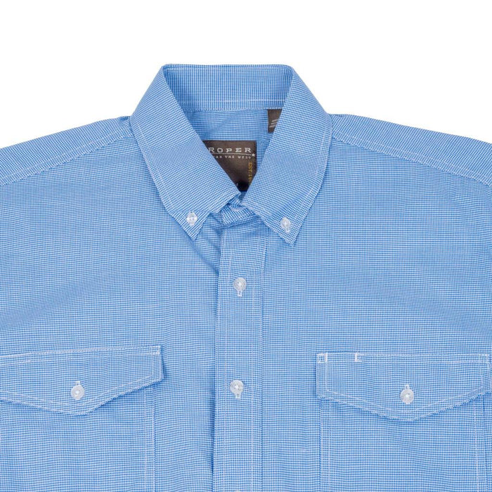 Roper Men's Mini Check Blue Plaid Button Down Western Shirt