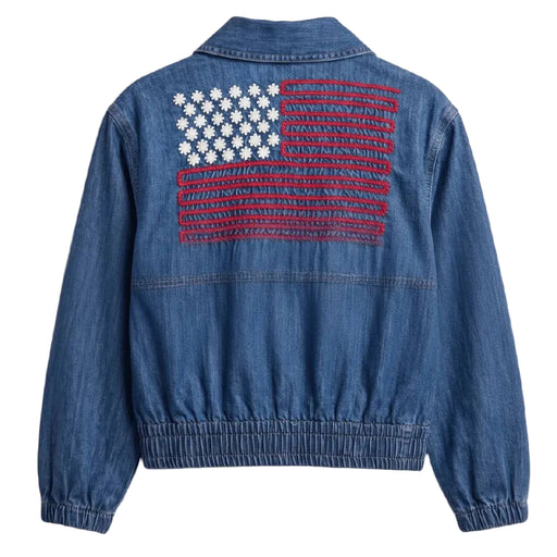 Ivy Jane Denim Flag Embroidered Indigo Bomber Jacket WOMEN - Clothing - Outerwear - Jackets Ivy Jane