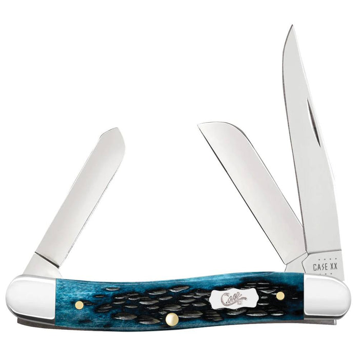 Case Pocket Worn Peach Seed Jig Mediterranean Blue Bone Medium Stockman Knives W.R. Case   