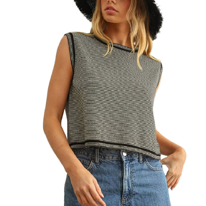 Pinstriped Knit Black Top WOMEN - Clothing - Tops - Sleeveless Miou Muse