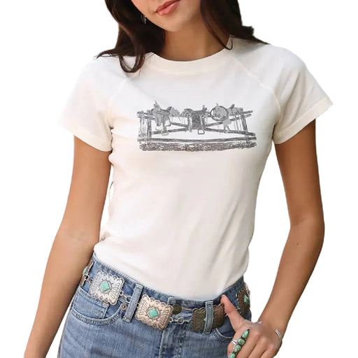 Cruel Denim Women's Saddles Raglan White Tee WOMEN - Clothing - Tops - Short Sleeved Cruel Denim