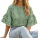 Vine & Love Women's Green Gingham Ruffle Top WOMEN - Clothing - Tops - Short Sleeved Vine & Love