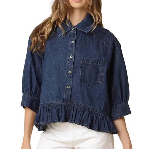 Ruffle Shirt Denim Jacket WOMEN - Clothing - Tops - Long Sleeved Olivaceous