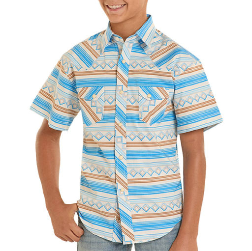 Rock & Roll Denim Boy's Blue Stripe Snap Shirt KIDS - Boys - Clothing - Shirts - Short Sleeve Shirts Panhandle