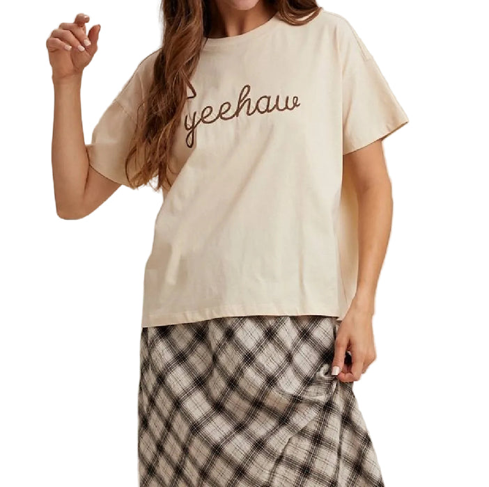 Yehaaw Stitched Knit Ecru Tee