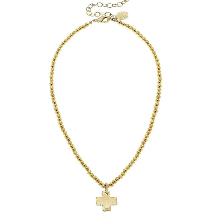 Gold Bead Cross Necklace