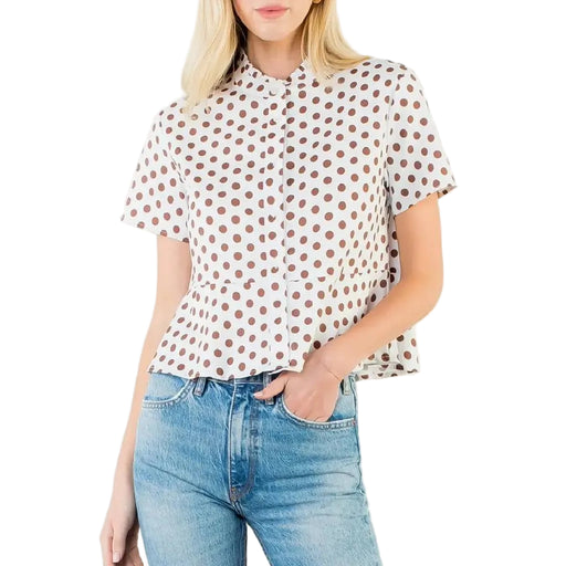 Brown Polka Dot Top WOMEN - Clothing - Tops - Short Sleeved THML Clothing