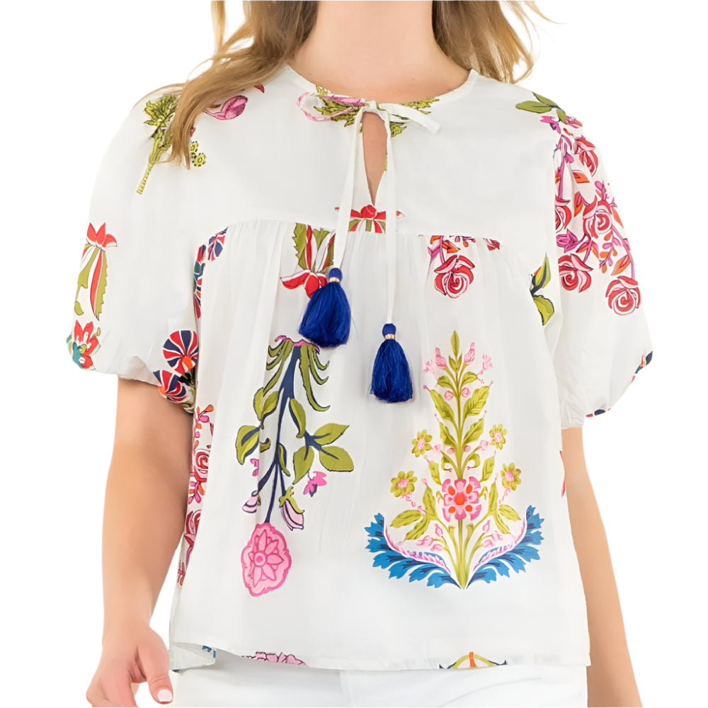 Floral Tassel Peasant Top WOMEN - Clothing - Tops - Short Sleeved THML Clothing