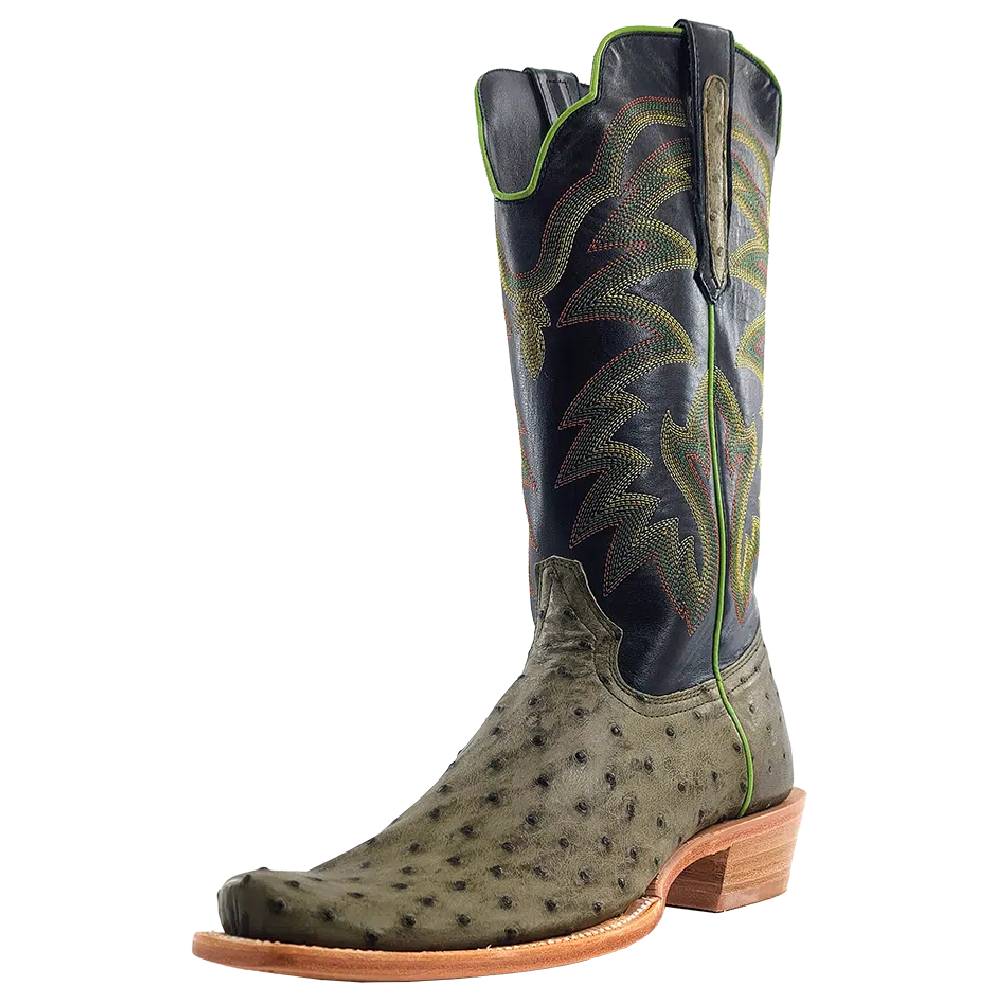 R Watson Men's Forest Green Full Quill Ostrich Boot MEN - Footwear - Exotic Western Boots R Watson   