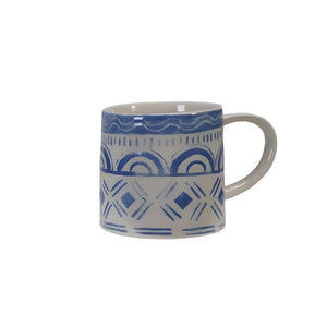 Stoneware Mug with Tile Pattern - 14 oz Home & Gifts - Tabletop + Kitchen - Drinkware + Glassware Creative Co-Op A