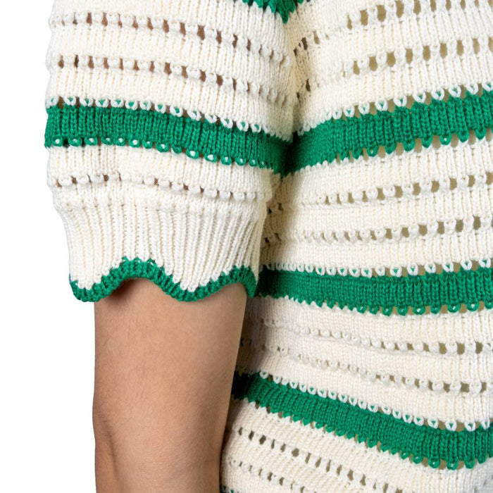 Vine & Love Scalloped Edge Stripe Green Sweater Top WOMEN - Clothing - Tops - Short Sleeved Vine & Love