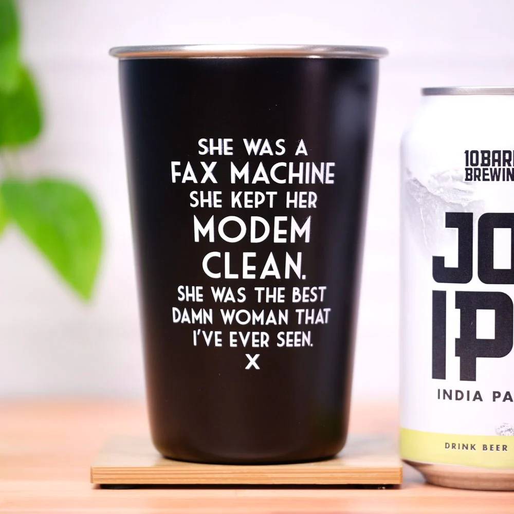 "She Was A Fax Machine Kept Her Modem Clean" Misheard Lyrics Pint Glass HOME & GIFTS - Tabletop + Kitchen - Drinkware + Glassware Meriwether   