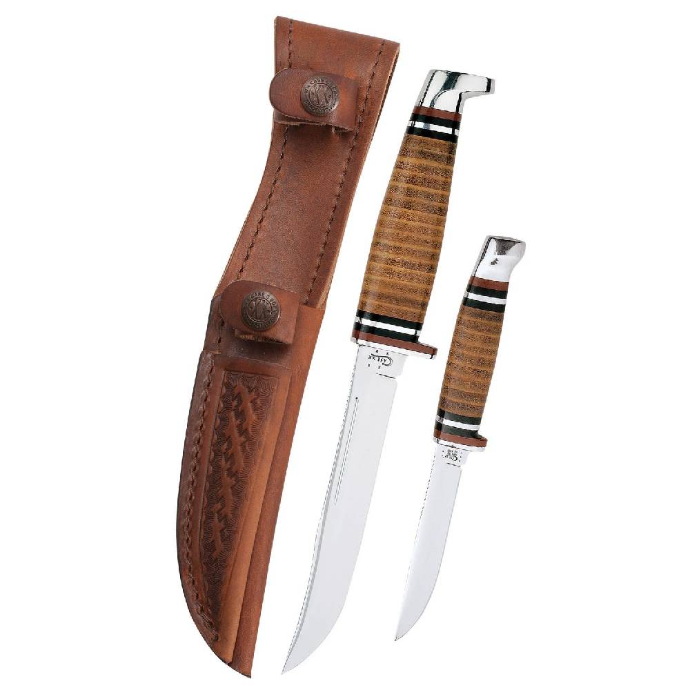 Case Two Hunter Knife Set Twin Finn w/Leather Sheath Knives - Knives W.R. Case