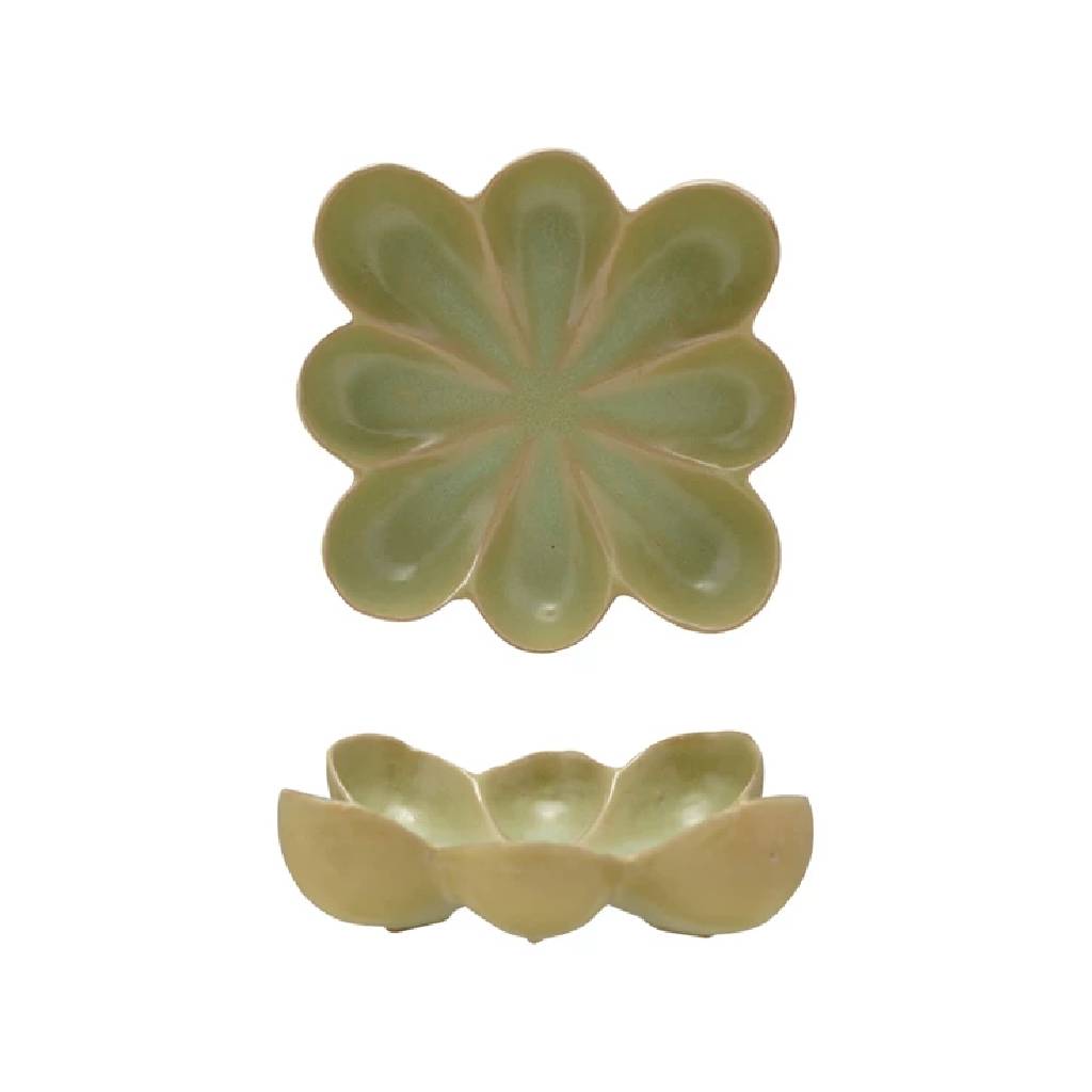 Stoneware Green Flower Dish HOME & GIFTS - Home Decor - Decorative Accents Creative Co-Op