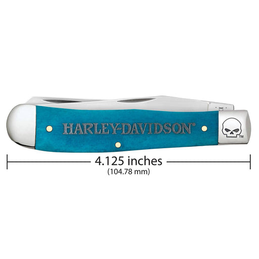 Case Harley-Davidson Smooth Caribbean Blue Bone Trapper Knives W.R. Case