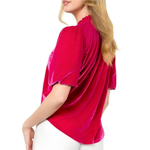 W S/S Puff Sleeve Velvet Top WOMEN - Clothing - Tops - Short Sleeved THML Clothing   