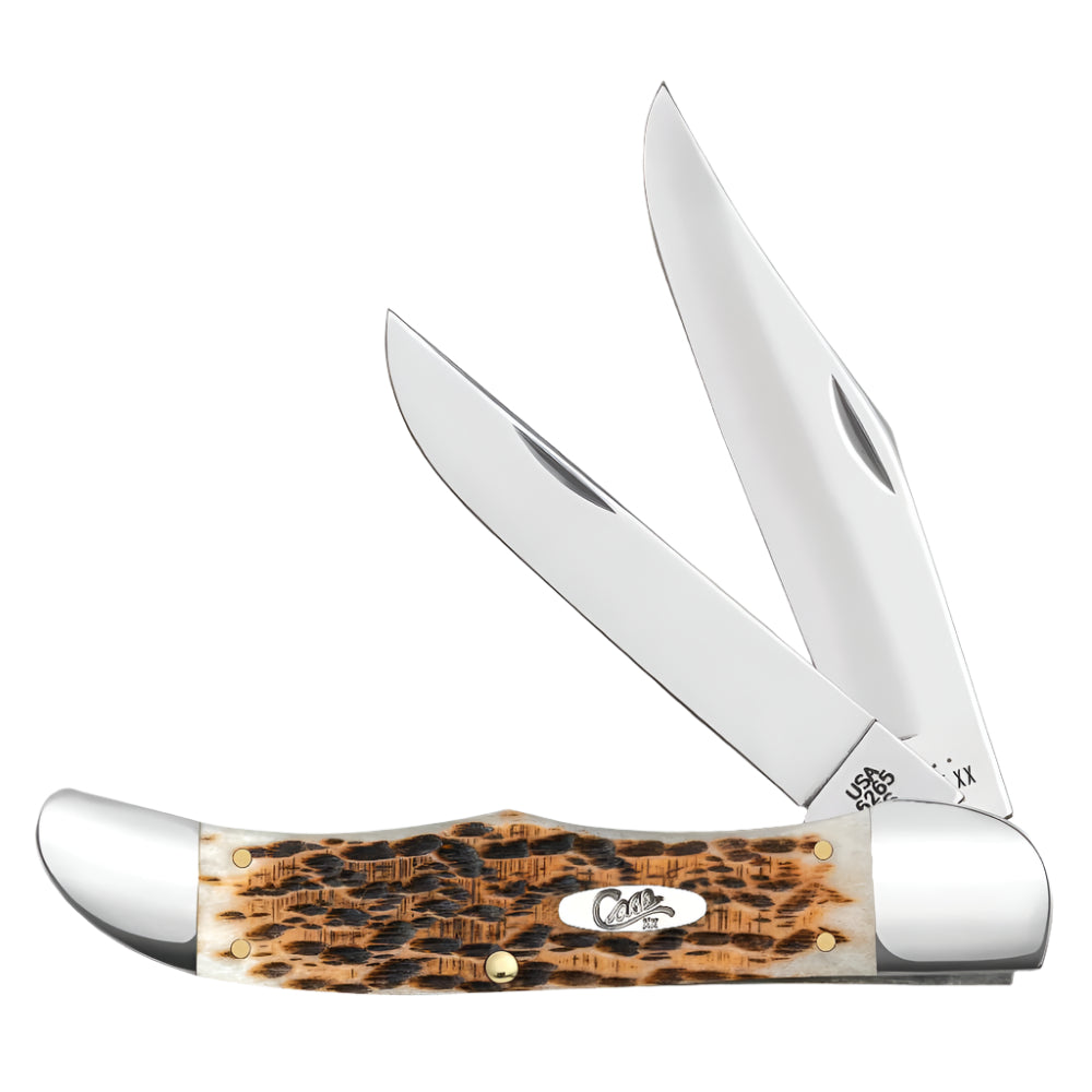 Case Folding Hunter w/Sheath - Amber Bone Peach Seed Jig Knives - Knives W.R. Case