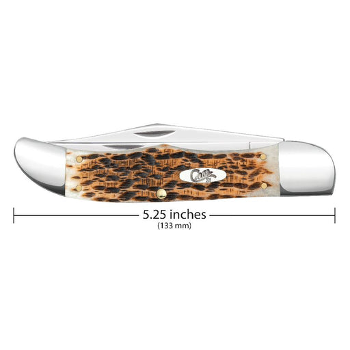 Case Folding Hunter w/Sheath - Amber Bone Peach Seed Jig Knives W.R. Case